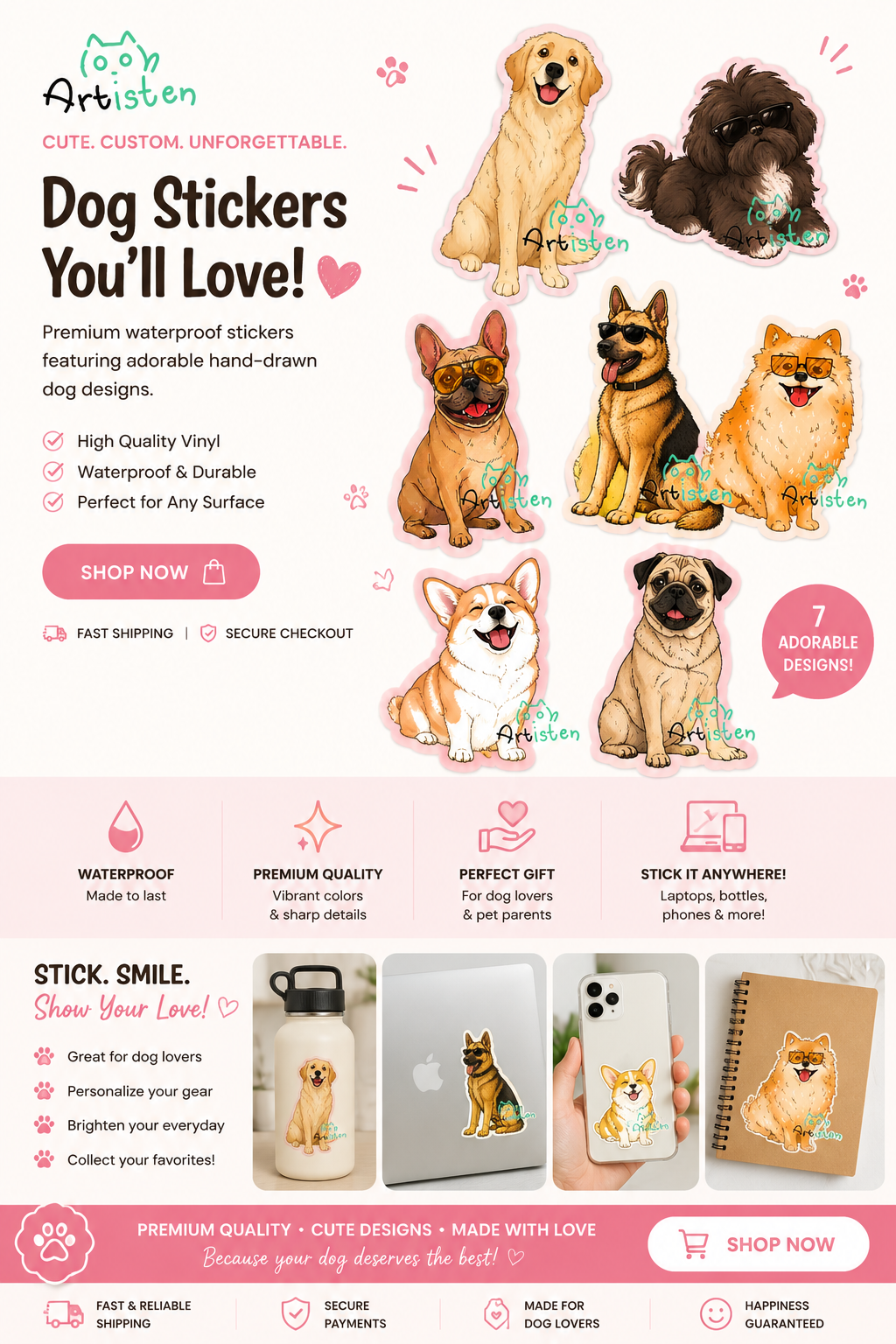 Pawsitive Cute Dog Stickers