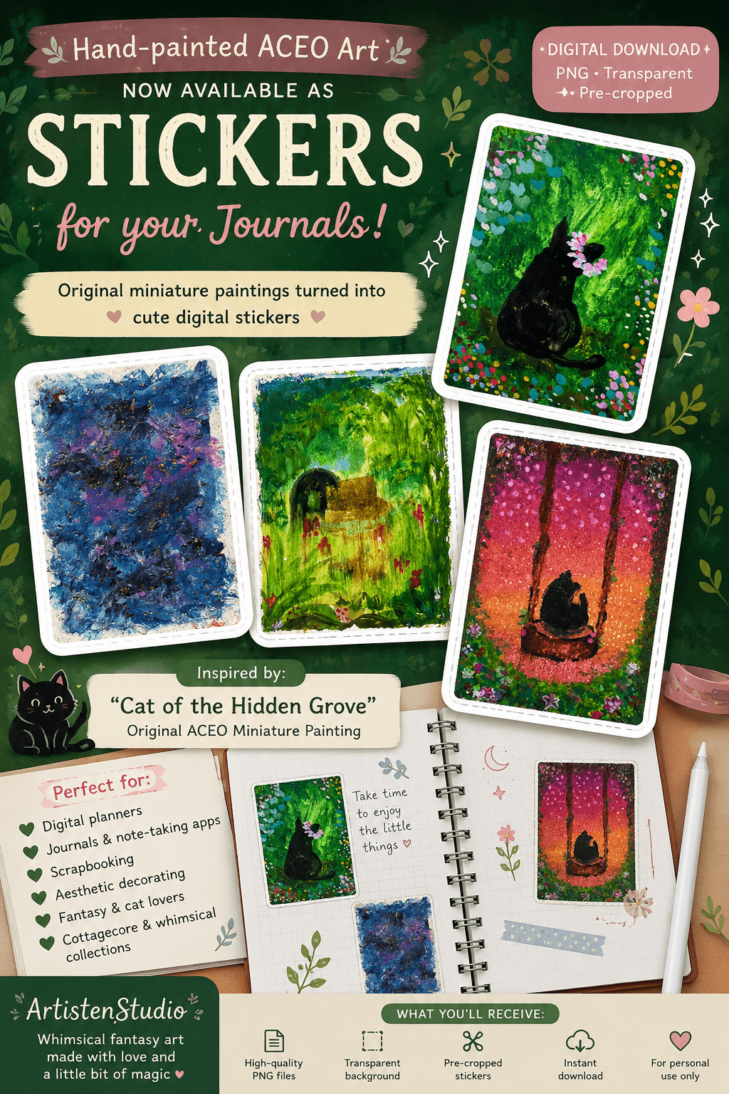 ACEO Cat Stickers for Your Journals